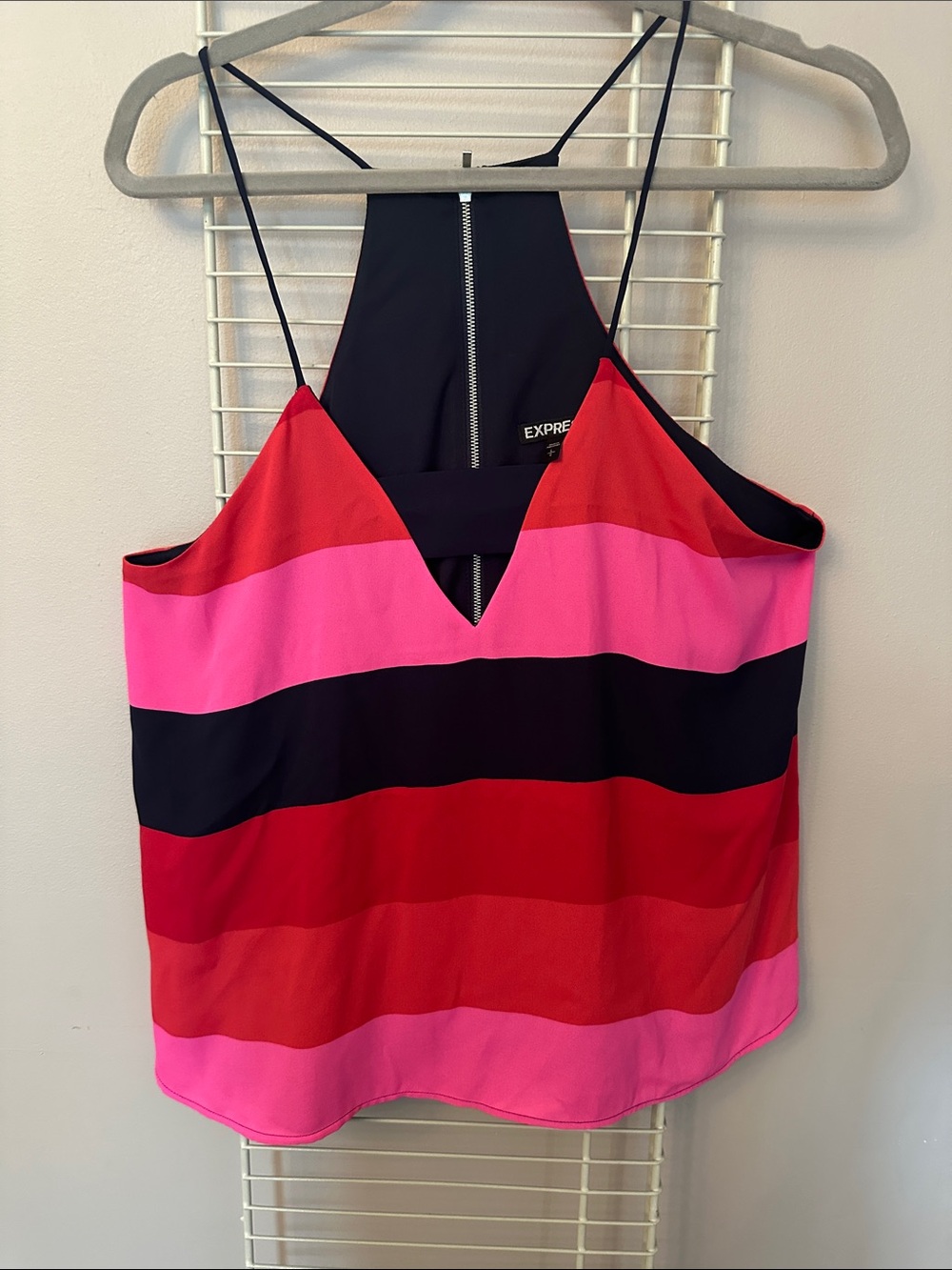 Express Striped Halter Cami in Pink, Red & Black